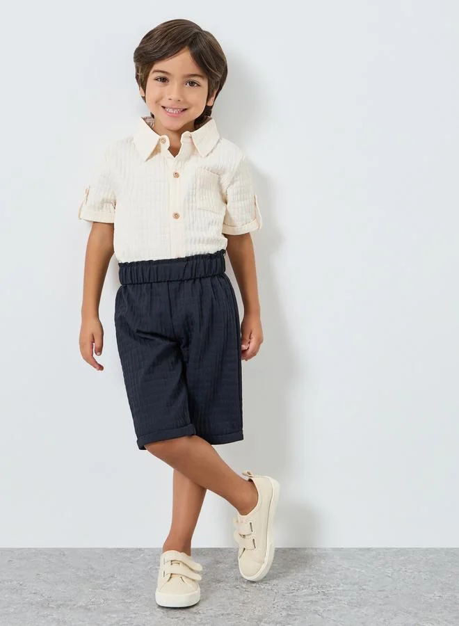 Styli Boys Textured Collared Shirt and Shorts Set